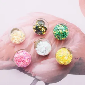 DIY transparent glass ball charms with colorful sequins and golden metal rings for jewelry making