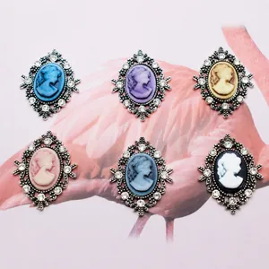 Antique silver Victorian relief charms with rhinestones in 6 colors, 2.5 x 3.2cm