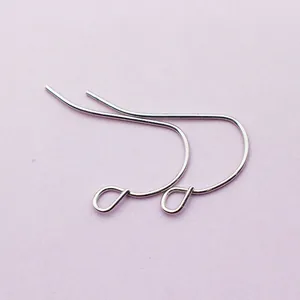 Pair of polished silver metal ear hooks with bottom loops for DIY earring jewelry making