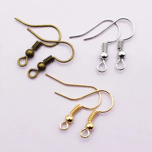 Crochets de boucles d'oreilles DIY avec boule et ressort en bronze, argent et doré