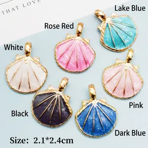 Set of 6 colorful enamel shell pendants in alloy gold finish for DIY jewelry making
