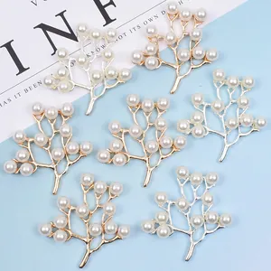 Legierung Baumzweig Blatt Anhänger Mit Perlenimitaten Gold Silber Galvanisiert DIY Schmuckherstellung Zubehör Für Haarschmuck Taschen Dekoration