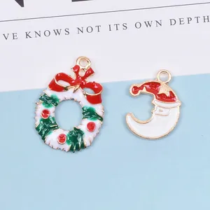 Weihnachtskranz und Weihnachtsmann-Mond Emaille-Anhänger für DIY-Schmuck und Halsketten