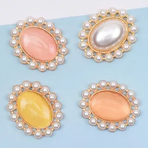 Hebillas de perlas ovales en rosa, blanco, amarillo y naranja para manualidades de joyería DIY