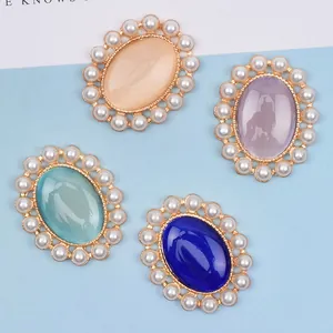 Botón floral de perlas y strass ovalado con ojo de gato para tocado de novia DIY material