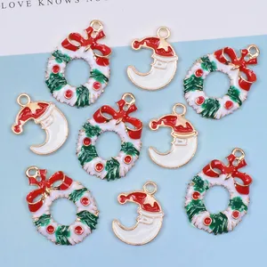 Weihnachten Emaille Legierung Mond Weihnachtsmann Kranz Anhänger DIY Schmuckzubehör Vergoldet Festliche Bastel Charms
