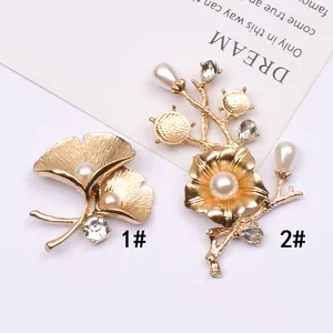 Vergoldete Legierung Blatt Blume Charms Mit Künstlichen Perlen Strass Für DIY Haarschmuck Kopfbedeckung Tasche Dekoration