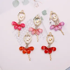 Detailed view of colorful crystal ballet dancer pendants for DIY jewelry and keychains