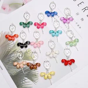Charming ballet girl alloy pendants with colorful crystal skirts for DIY jewelry sets
