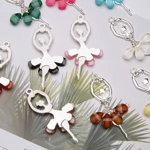 Elegant alloy ballet dancer charms with colorful resin skirts and rhinestones for DIY crafts