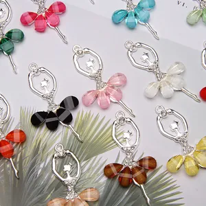 Detailed close-up of colorful crystal ballet girl alloy pendants for DIY jewelry making