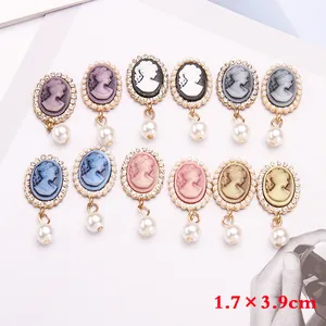 Vintage Porträt-Anhänger mit Strass und Perle für DIY Haarschmuck und Bastelbedarf