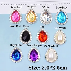 Teardrop crystal rhinestone buttons in assorted colors for DIY jewelry and hair crafts
