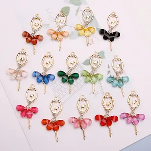 Ballerina Dancer Alloy Pendant Crystal Rhinestone DIY Jewelry Finding For Keychain Necklace Making Women Girls Charm