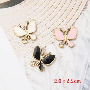 DIY Schmetterling Anhänger mit Strass und Emaille in Weiß, Rosa und Schwarz für Schmuck