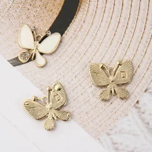 Goldene Schmetterlingsanhänger mit Emaille und Strass für DIY-Schmuck und Haarschmuck
