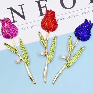 Funkelnde Tulpenblumen-Anhänger aus Legierung mit Strass und Perlen für DIY-Schmuck
