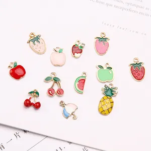 DIY colorful alloy fruit charms including strawberry and pineapple for jewelry making