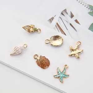 Detail of 6pcs ocean themed charms featuring starfish and seashell for DIY jewelry