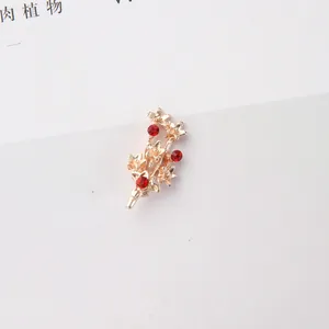 Goldenes Blumen-Blatt-Zubehör aus Legierung mit roten Strasssteinen für DIY-Schmuck