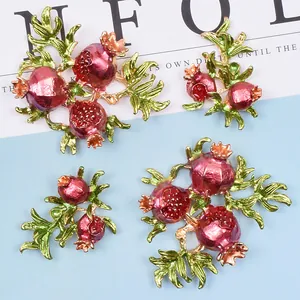 Granatapfel Blume Legierung Emaille Charms Für DIY Schmuckherstellung Hochzeit Haarschmuck Retro Rote Frucht Grüne Blatt Charms