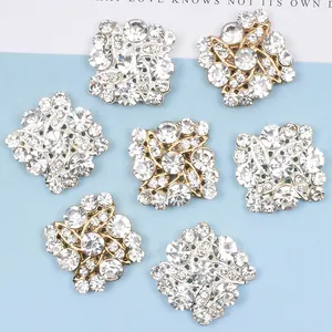 Quadratische Legierung Strass Anhänger Für DIY Haarschmuck Handgemachte Schmuckherstellung Gold Silber Geometrische Dekorative Knöpfe