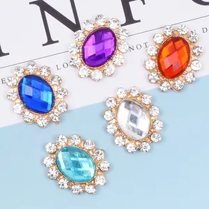 Five-piece set of oval rhinestone alloy accessories in assorted colors for DIY hair crafts