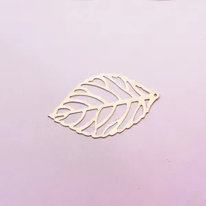 Hollow gold leaf metal pendant with intricate vein details for DIY jewelry making