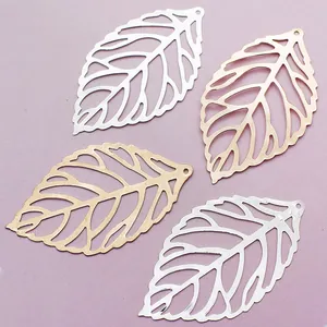 Large Hollow Metal Leaf Charms For DIY Jewelry Making Alloy Leaf Pendants For Earrings Necklaces Fans Vintage Craft Accessories