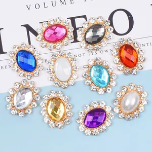 Vintage Oval Flower Rhinestone Alloy Charms Inlaid Crystal Faux Pearl DIY Jewelry Finding For Headbands Hair Clips Making Women