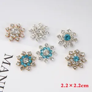 6pcs rhinestone snowflake buttons for DIY crafts in gold and silver base 2.2cm