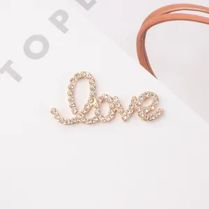 Golden Love letter charm with sparkling rhinestones for DIY jewelry and accessories