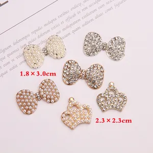DIY jewelry alloy accessories with pearls and rhinestones in bow and crown shapes