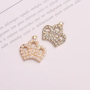 Golden crown jewelry pendants with sparkling rhinestones and elegant pearls charms