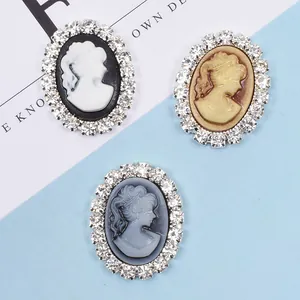 Oval Victorian cameo cabochon with rhinestone border for DIY jewelry making and hair accessories