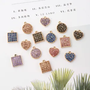 Legierung Strass Herz Rund Quadrat Anhänger Für DIY Schmuckherstellung Halsketten Armbänder Ohrringe Zubehör Vergoldete Charms Damen