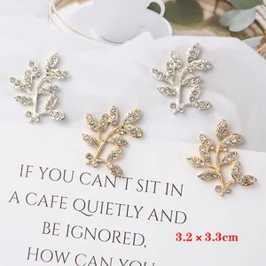 Gold and silver leaf alloy charms with rhinestones for DIY bridal jewelry and hair accessories