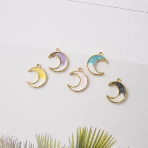 Set di 5 ciondoli a luna in smalto colorato giallo viola rosa blu e nero per bijoux