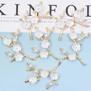 Gold Alloy Pearl Rhinestone Flower Tree Branch Charms For DIY Bridal Headwear Jewelry Making Handmade Material