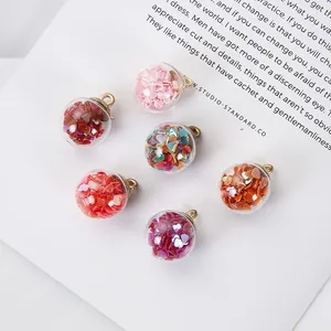 Colorful heart-shaped sequin glass ball charms with gold hooks for DIY jewelry making