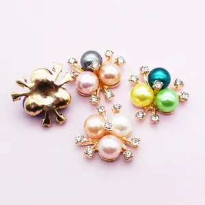 Golden flower buttons with mixed color pearls and rhinestones for DIY hair accessories