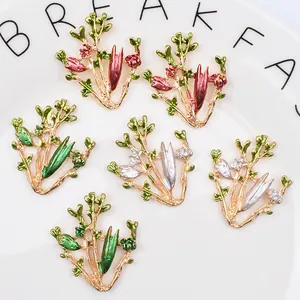 Goldene Fliederzweig-Legierung Charms mit Emaille für DIY Brauthaarschmuck-Zubehör