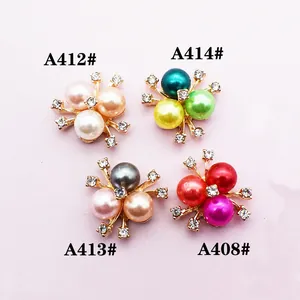Alloy floral accessories with three pearls and rhinestones in four mixed color sets