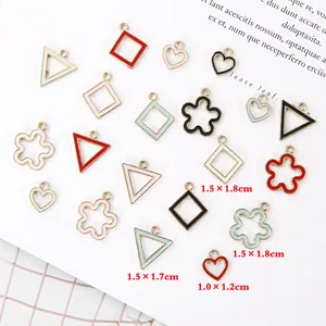 Colorful geometric alloy enamel charms in heart flower and square shapes for DIY jewelry