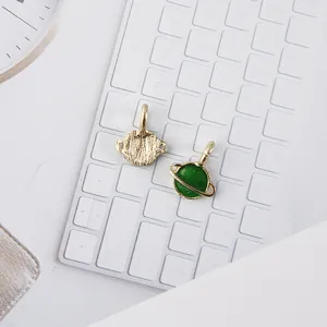 DIY alloy enamel planet charms with gold plating and green finish for jewelry making