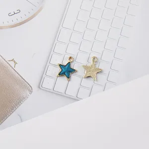 Star-shaped blue enamel alloy charm with gold beaded edges for DIY jewelry making