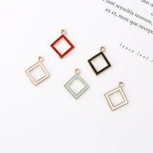 Colorful square enamel charms in gold metal frames for DIY jewelry making sets