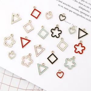 Colorful geometric alloy enamel charms for DIY jewelry making in various floral and heart shapes