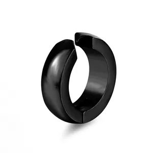 Polished black stainless steel non-pierced ear cuff with a sleek minimalist C-shape design
