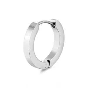 Minimalist silver stainless steel hoop earring with polished mirror finish and hinge closure